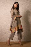 Buy_Priti Prashant_Gray Tissue, Crepe, Organza Embroidery Round Zing Grey Kurta Set With Dupatta 