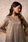 Shop_Priti Prashant_Gray Tissue, Crepe, Organza Embroidery Round Zing Grey Kurta Set With Dupatta 