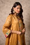 Priti Prashant_Yellow Tissue, Crepe Embroidery Round Neck Zing Ochre Kurta Set _Online_at_Aza_Fashions