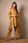 Buy_Priti Prashant_Yellow Tissue, Crepe Embroidery Round Neck Zing Ochre Kurta Set _at_Aza_Fashions