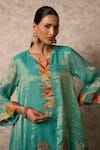 Buy_Priti Prashant_Green Tissue, Crepe Embroidery Split V-neck Zing Sea Kurta Set _Online_at_Aza_Fashions