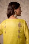 Buy_Priti Prashant_Yellow Tissue, Crepe Embroidery Round Neck Zing Kurta Set _Online_at_Aza_Fashions