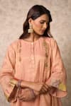 Priti Prashant_Peach Tissue, Crepe Embroidery Round Neck Zing Kurta Set _Online_at_Aza_Fashions
