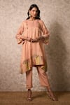 Buy_Priti Prashant_Peach Tissue, Crepe Embroidery Round Neck Zing Kurta Set _at_Aza_Fashions