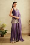 Buy_Saisha_Purple Georgette, Silk, Organza Sequins, Embroidery V-neck Kurta Set _Online_at_Aza_Fashions