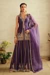 Buy_Saisha_Purple Georgette, Silk, Organza Sequins, Embroidery V-neck Kurta Set _at_Aza_Fashions