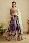 Shop_Saisha_Purple Silk, Organza Beads, Sequins, Embroidery Square Neck Raw Lehenga Set _Online_at_Aza_Fashions