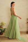 Buy_Saisha_Aqua Silk, Chiffon, Organza Sequins, Embroidery Round Neck Green Blouse Set _Online_at_Aza_Fashions