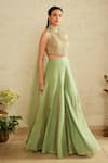 Shop_Saisha_Aqua Silk, Chiffon, Organza Sequins, Embroidery Round Neck Green Blouse Set _Online_at_Aza_Fashions