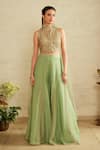 Buy_Saisha_Aqua Silk, Chiffon, Organza Sequins, Embroidery Round Neck Green Blouse Set _at_Aza_Fashions