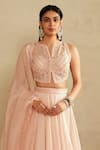 Saisha_Pink Organza, Georgette Fabric Flowers, Embroidery Round Neck Baby Lehenga Set _Online_at_Aza_Fashions