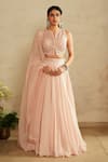 Shop_Saisha_Pink Organza, Georgette Fabric Flowers, Embroidery Round Neck Baby Lehenga Set _Online_at_Aza_Fashions