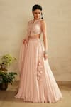 Buy_Saisha_Pink Organza, Georgette Fabric Flowers, Embroidery Round Neck Baby Lehenga Set 