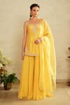 Buy_Saisha_Yellow Georgette, Silk, Organza Sequins, Embroidery Sweetheart Lemon Kurta Set _at_Aza_Fashions