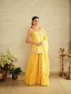 Shop_Saisha_Yellow Georgette, Silk, Organza Sequins, Embroidery Sweetheart Lemon Kurta Set _Online_at_Aza_Fashions