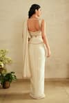 Shop_Saisha_Ivory Georgette, Silk Beads Scoop Neck Raw Pre-draped Saree Set _at_Aza_Fashions