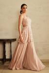Saisha_Pink Organza, Chiffon Tassels, Embroidery Halter Salmon Kurta And Sharara Set _Online_at_Aza_Fashions