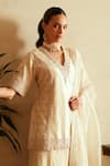 Buy_Saisha_Ivory Georgette, , Organza, Chanderi Embroidery V-neck Kurta Set 