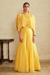 Shop_Saisha_Lime Organza, Georgette Embroidery, Sequins Round Neck Lemon Yellow Sharara Set _Online_at_Aza_Fashions
