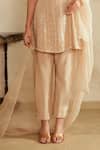 Buy_Saisha_Beige Silk, Organza Sequins Round Neck Gold Kurta Set _Online_at_Aza_Fashions