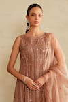 Saisha_Brown Silk, Organza Sequins, Embroidery Round Neck Embellished Kurta Set _Online_at_Aza_Fashions
