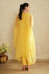 Shop Saisha Yellow Organza, Silk Embroidery Round Neck Lemon Kaftan Set at Aza Fashions Shop_Saisha_Yellow Organza, Silk Embroidery Round Neck Lemon Kaftan Set _at_Aza_Fashions