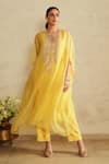 Shop Saisha Yellow Organza, Silk Embroidery Round Neck Lemon Kaftan Set Online at Aza Fashions Shop_Saisha_Yellow Organza, Silk Embroidery Round Neck Lemon Kaftan Set _Online_at_Aza_Fashions