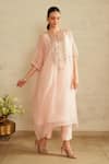 Shop_Saisha_Pink Organza, Silk Sequins, Embroidery Round Neck Baby Kaftan Set _Online_at_Aza_Fashions