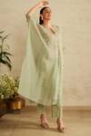 Saisha_Green Organza, Cotton Embroidery Round Neck Sea Kaftan Set _Online_at_Aza_Fashions