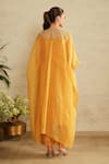 Shop_Saisha_Yellow Organza, Cotton Embroidery Round Neck Kaftan Set _at_Aza_Fashions