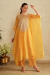 Shop_Saisha_Yellow Organza, Cotton Embroidery Round Neck Kaftan Set _Online_at_Aza_Fashions