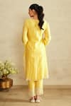 Shop_Saisha_Yellow Chanderi Silk, Cotton Embroidery, Lace V-neck Lemon Kurta Set _at_Aza_Fashions