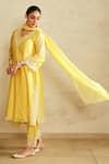 Shop_Saisha_Yellow Chanderi Silk, Cotton Embroidery, Lace V-neck Lemon Kurta Set _Online_at_Aza_Fashions
