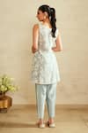 Shop_Saisha_Sky Blue Organza, Chanderi Silk Embroidery Round Neck Floral Kurta Set _at_Aza_Fashions
