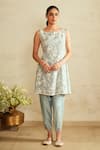 Buy_Saisha_Sky Blue Organza, Chanderi Silk Embroidery Round Neck Floral Kurta Set _at_Aza_Fashions