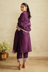 Shop_Saisha_Purple Chanderi Silk, Chanderi, Silk, Organza Embroidery Mandarin Kurta Set _at_Aza_Fashions