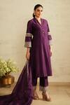 Buy_Saisha_Purple Chanderi Silk, Chanderi, Silk, Organza Embroidery Mandarin Kurta Set _Online_at_Aza_Fashions