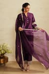 Saisha_Purple Chanderi Silk, Chanderi, Silk, Organza Embroidery Mandarin Kurta Set _at_Aza_Fashions