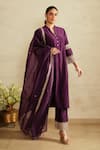 Buy_Saisha_Purple Chanderi Silk, Chanderi, Silk, Organza Embroidery Mandarin Kurta Set _at_Aza_Fashions