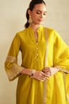 Saisha_Lime Chanderi Silk, Chanderi, Silk, Organza Embroidery Green Kurta Set _Online_at_Aza_Fashions