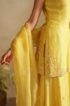 Saisha_Yellow Chanderi Silk, Organza Sequins, Embroidery Round Neck Lemon Kurta Set _Online_at_Aza_Fashions