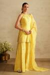 Shop_Saisha_Yellow Chanderi Silk, Organza Sequins, Embroidery Round Neck Lemon Kurta Set _Online_at_Aza_Fashions