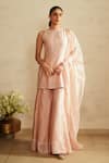 Saisha_Pink Chanderi Silk, Organza Sequins, Embroidery Round Neck Baby Kurta Set _at_Aza_Fashions