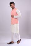 Shop_Arihant Rai Sinha_Peach Polyester, Jacquard Poly Bundi _at_Aza_Fashions