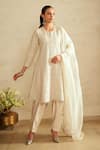 Buy_Saisha_Ivory Silk, Organza Sequins, Embroidery Round Neck Jhalak Kurta Set _at_Aza_Fashions