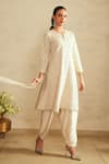 Buy_Saisha_Ivory Silk, Organza Sequins, Embroidery Round Neck Jhalak Kurta Set _Online_at_Aza_Fashions