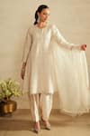 Shop_Saisha_Ivory Silk, Organza Sequins, Embroidery Round Neck Jhalak Kurta Set _Online_at_Aza_Fashions