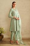 Buy_Saisha_Aqua Silk, Organza Embroidery Split V-neck Blue Jhalak Kurta Set _Online_at_Aza_Fashions