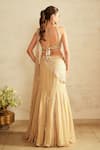 Shop_Saisha_Beige Organza, Georgette Beads, Gold Pre-draped Lehenga Saree With Blouse _at_Aza_Fashions