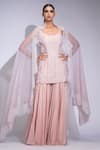 Shop_Shruti S_Pink Silk, Crepe, Organza Sequins Round Neck Kurta Sharara Set _Online_at_Aza_Fashions